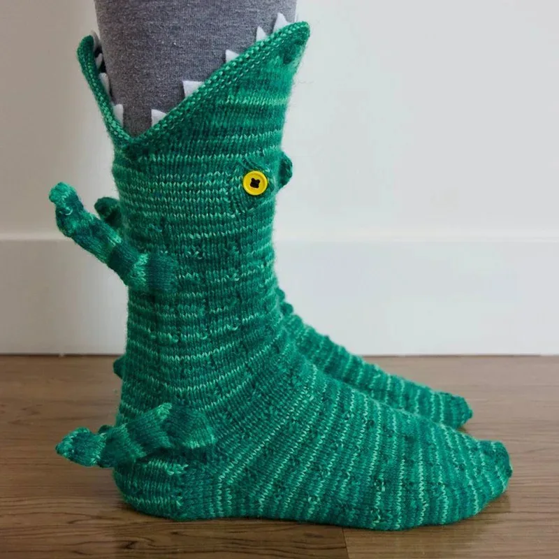 

Xmas Gift Unisex Christmas Knitted Socks - Cute Novelty Shark Fish Chameleon Crocodile Designs, Soft Winter Warm Floor Socks for