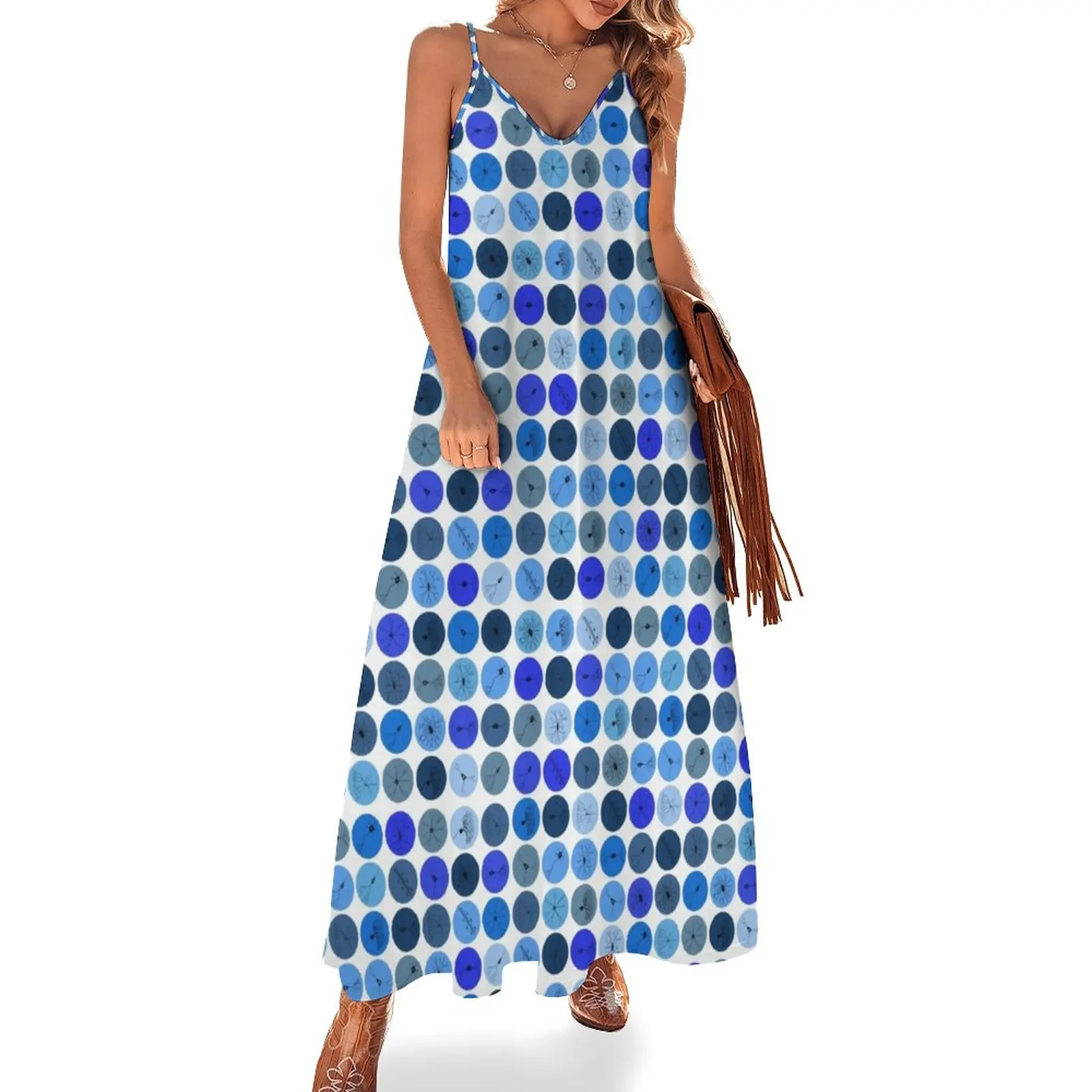 

Blue Neuron Dots Sleeveless Dress loose women's dress elegant women's sets Elegant gowns