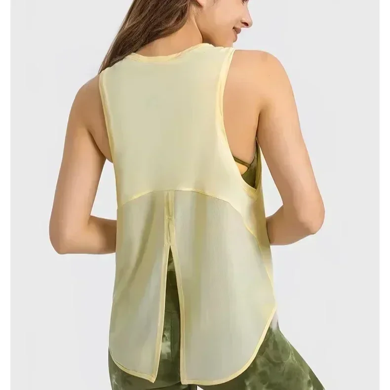 

Lemon Women Solid Mesh Loose Sports Yoga Tops Open Back Sleeveless T-Shirts Fitness Breathable Quick Drying Workout Gym Vest
