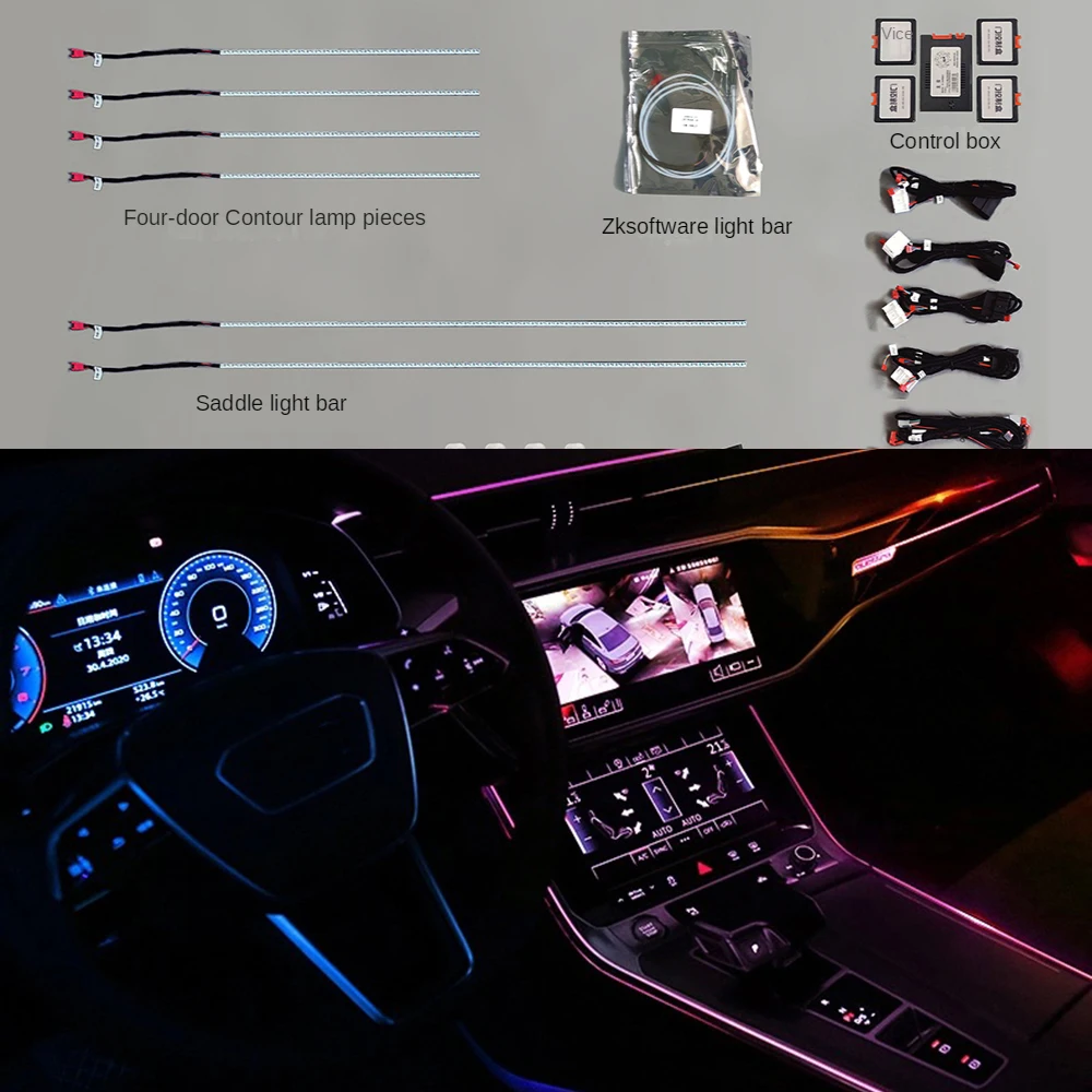 For Q8 30 Color LED Ambient Light Lamp For Audi Q8 2019 2020 2021 Interior Atmosphere Light Original car MMI knob control