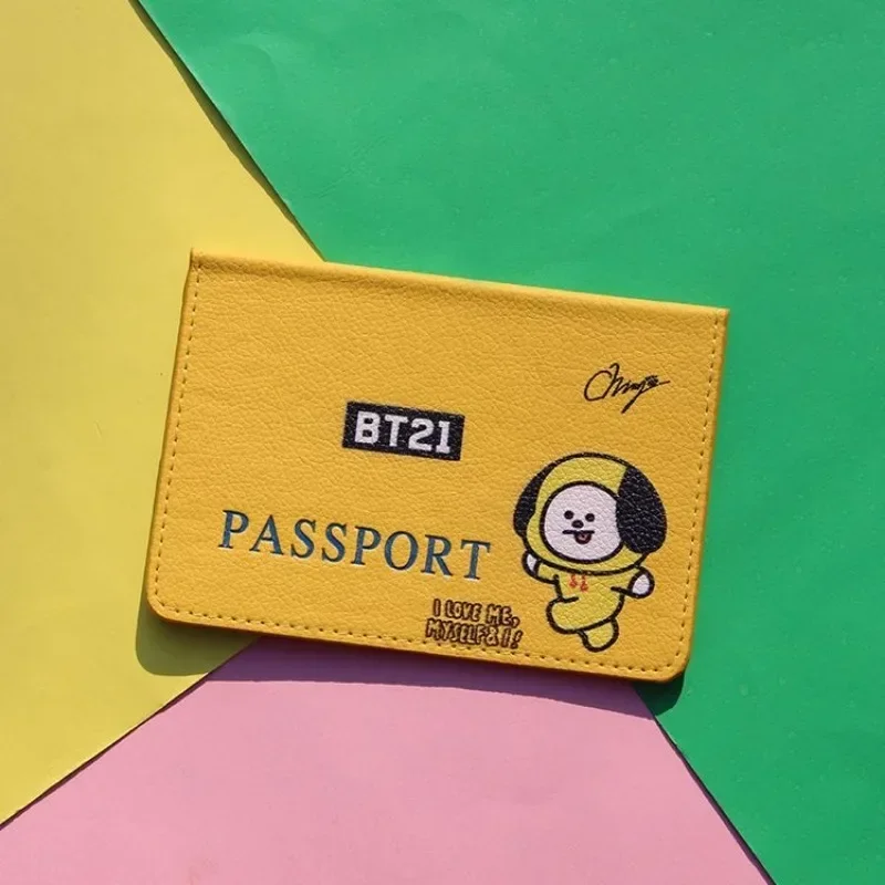 أنيمي BT21 محفظة نسائية للعملات المعدنية جواز السفر كليب موضة بسيطة سستة محفظة المحمولة بطاقة الهوية بطاقة الائتمان حقيبة الفتيات هدية