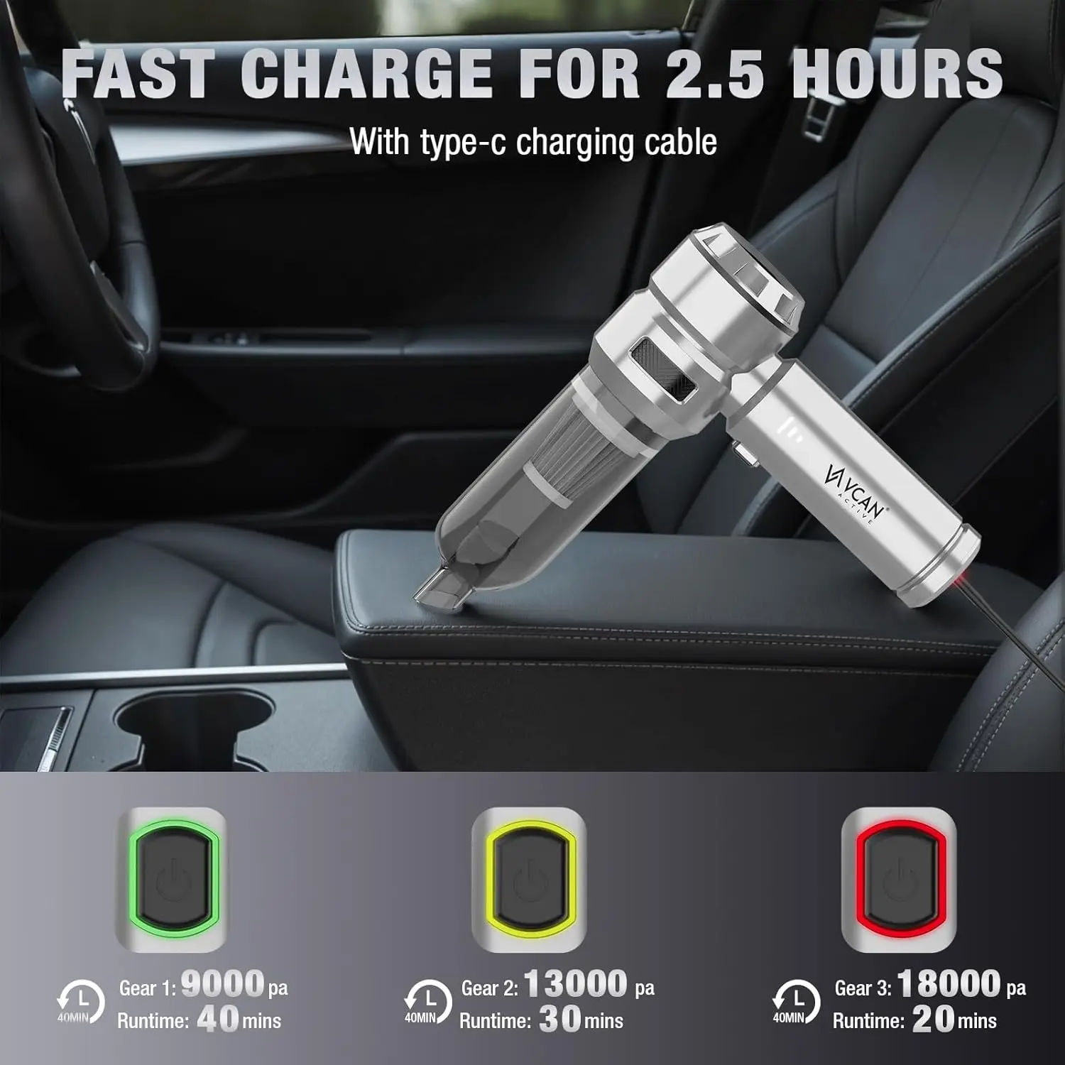 مكنسة كهربائية للسيارة بقوة 18000 باسكال، وقت تشغيل 40 دقيقة، لاسلكية 4 في 1 مع محرك بدون فرش #6