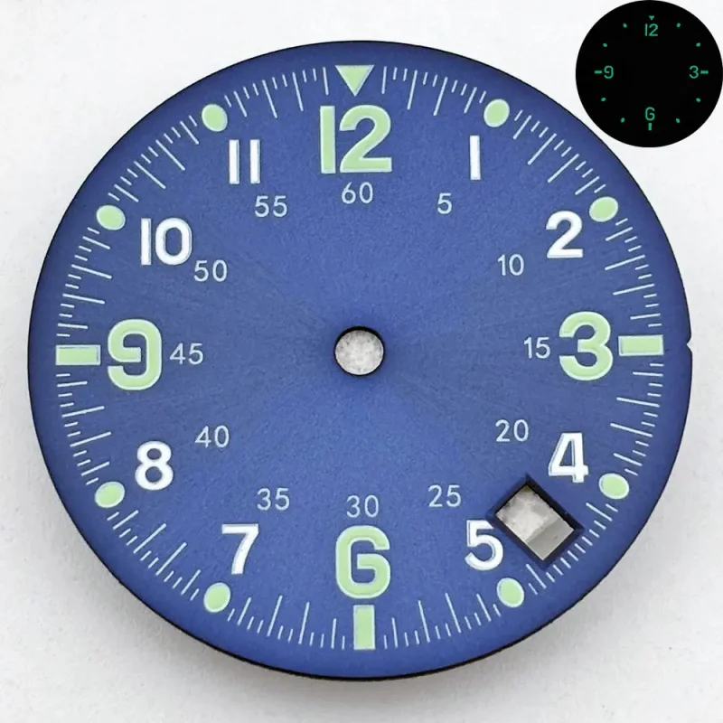 NH35 Pilot Dual Time Zone 28.5mm Green Blue Watch Dial Single Calendar Suitable for NH35 NH36 Automatic Movement C3 Luminous