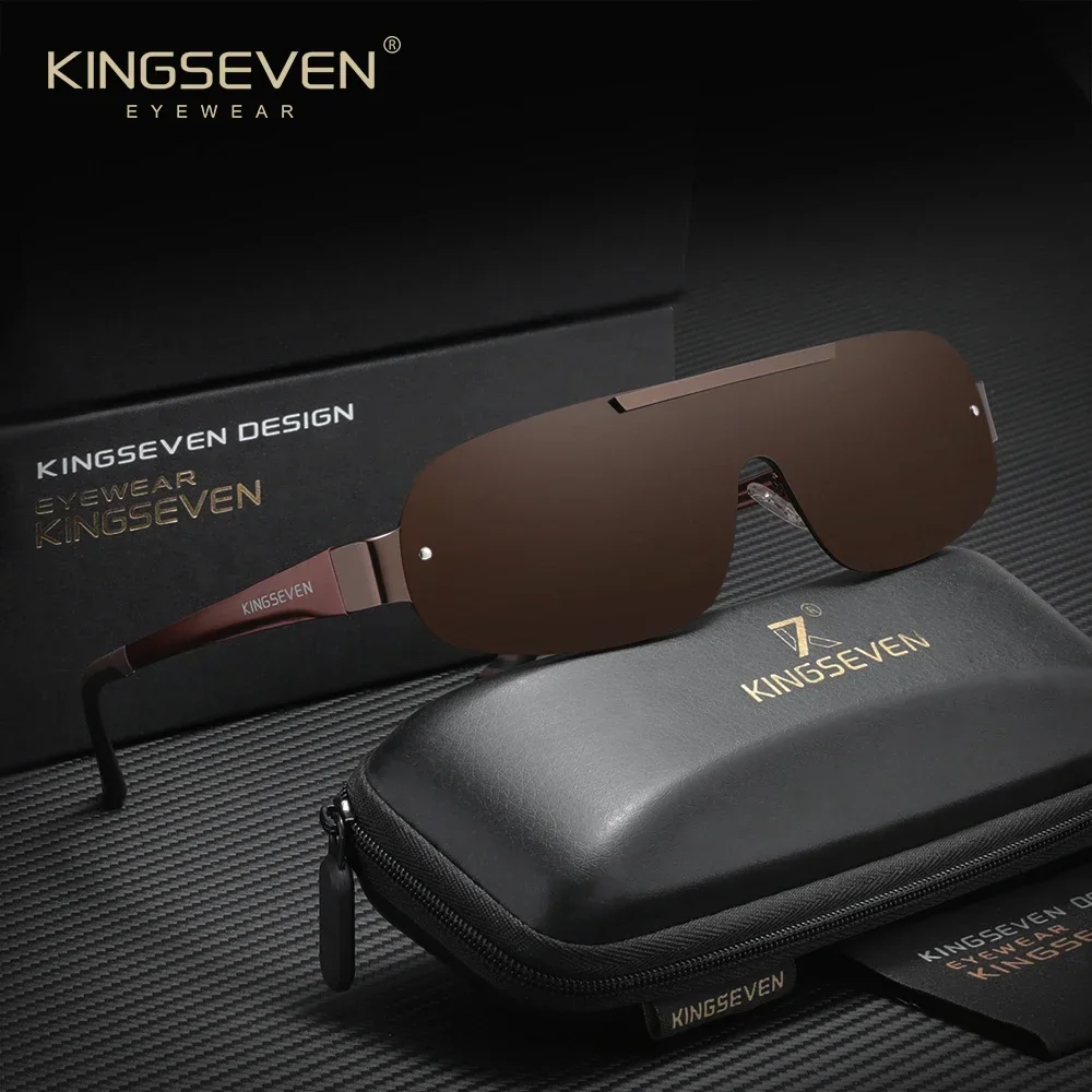 KINGSEVEN Neue modische Sonnenbrille für Männer und Frauen, Aluminiumrahmen, polarisierte Brille, UV400, für den Außenbereich, übergroße Fahrbrille