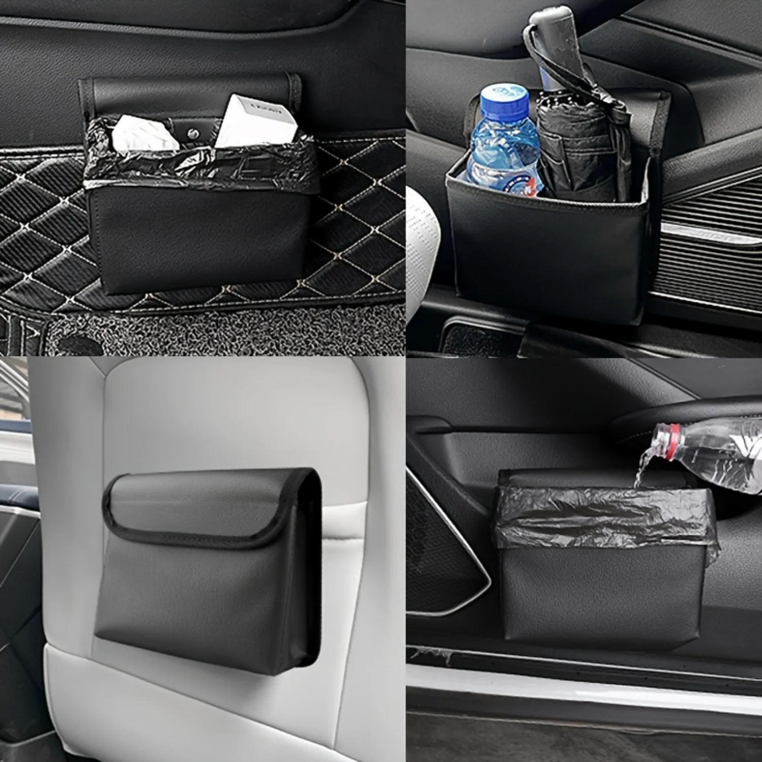 

Foldable Pu Leather Car Trash Can - Door-Mounted Box With Seat Back Organizer