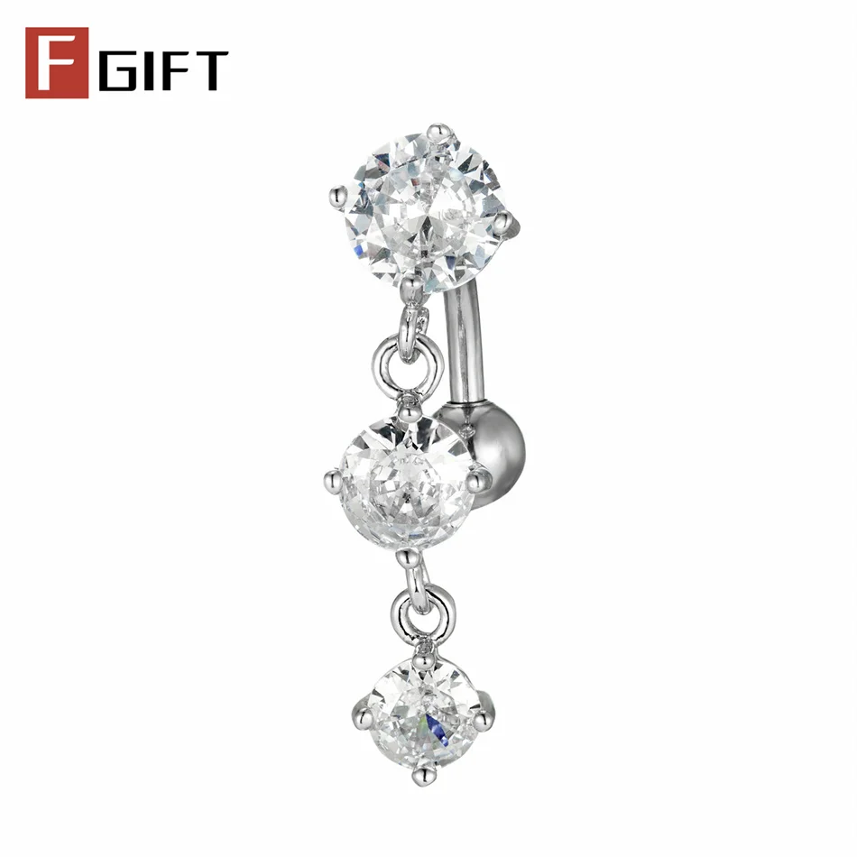 Long Tassel Zircons Reverse Belly Button Rings for Women