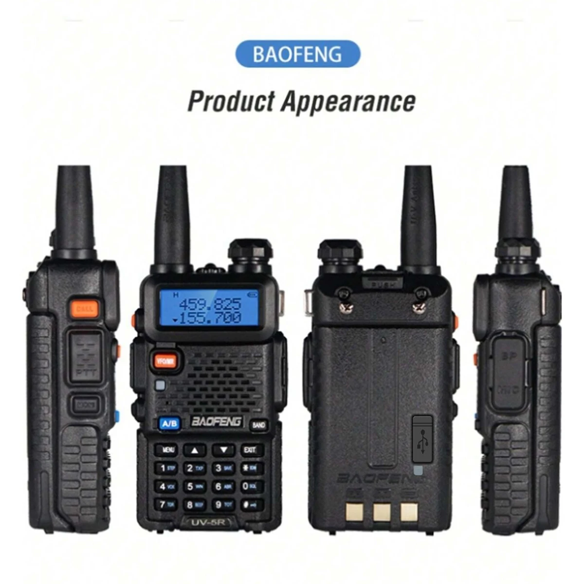 1PC/2PCS Baofeng UV-5R USB Long Range Ham Amateur With FM Radio Long Range Portable Two Way Radio Baofeng CB Radio Walkie Tal