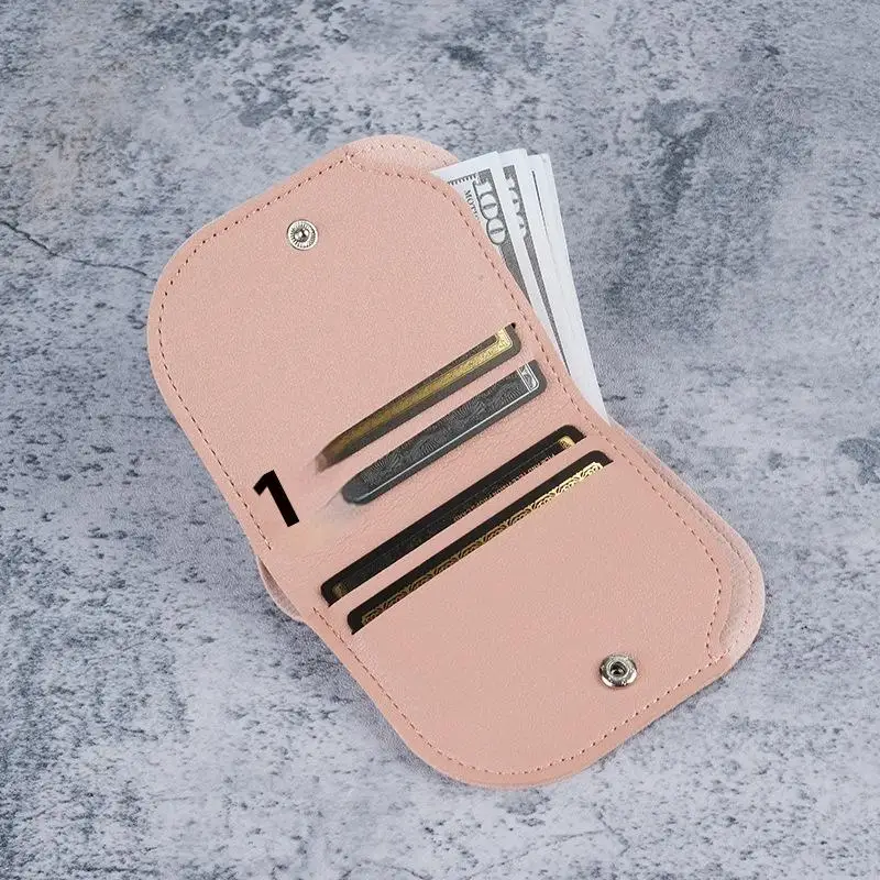 1PC Portable Zipper Short Wallet Mini Multi-card Coin Purse Solid Color Multifunction PU Leather Card Holder Clutch