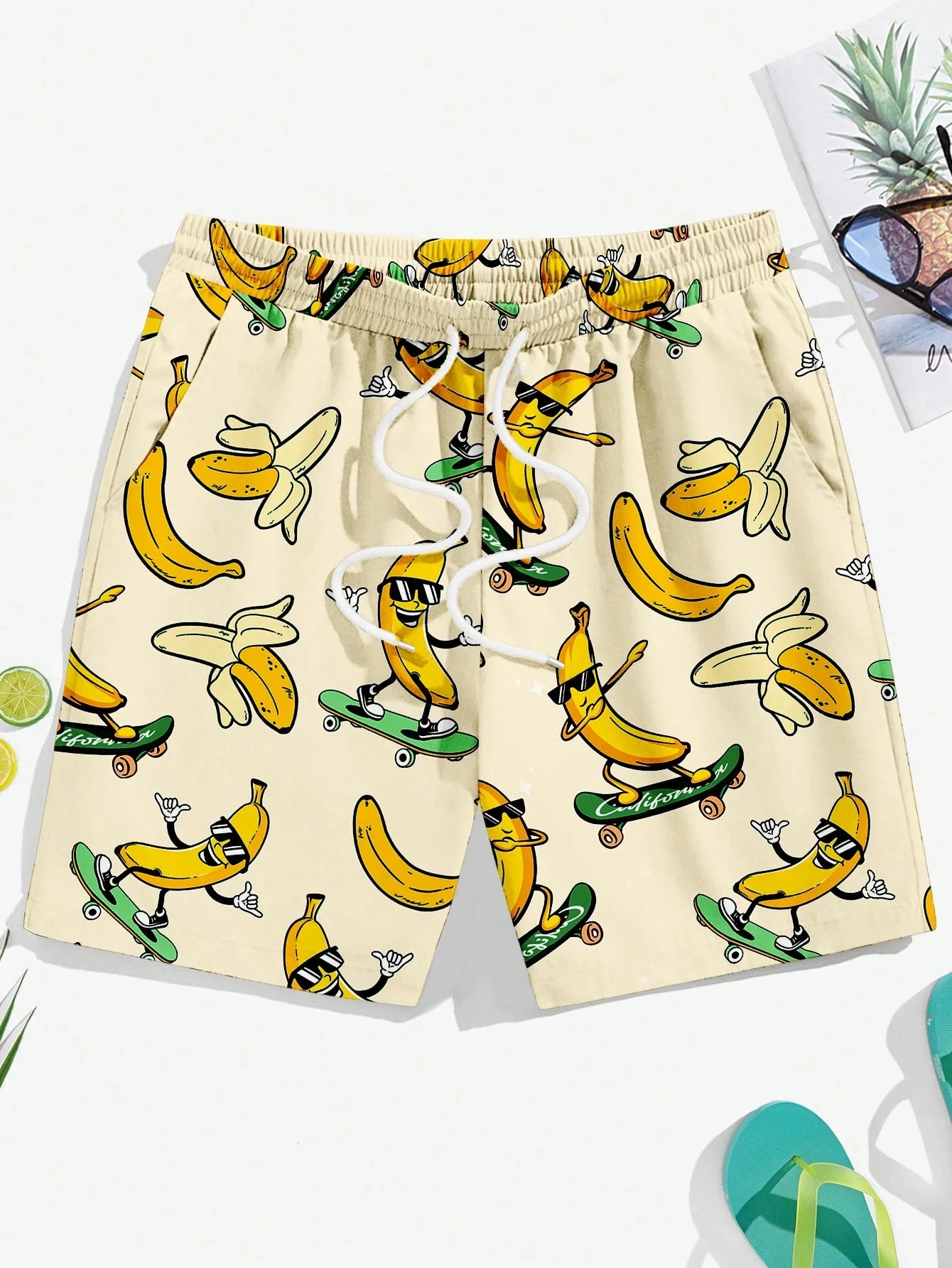 Funny Banana Skateboard Print Summer Men'S Beach Pants Quick Drying Material Swimming Surfing Men'S Clothing Shorts