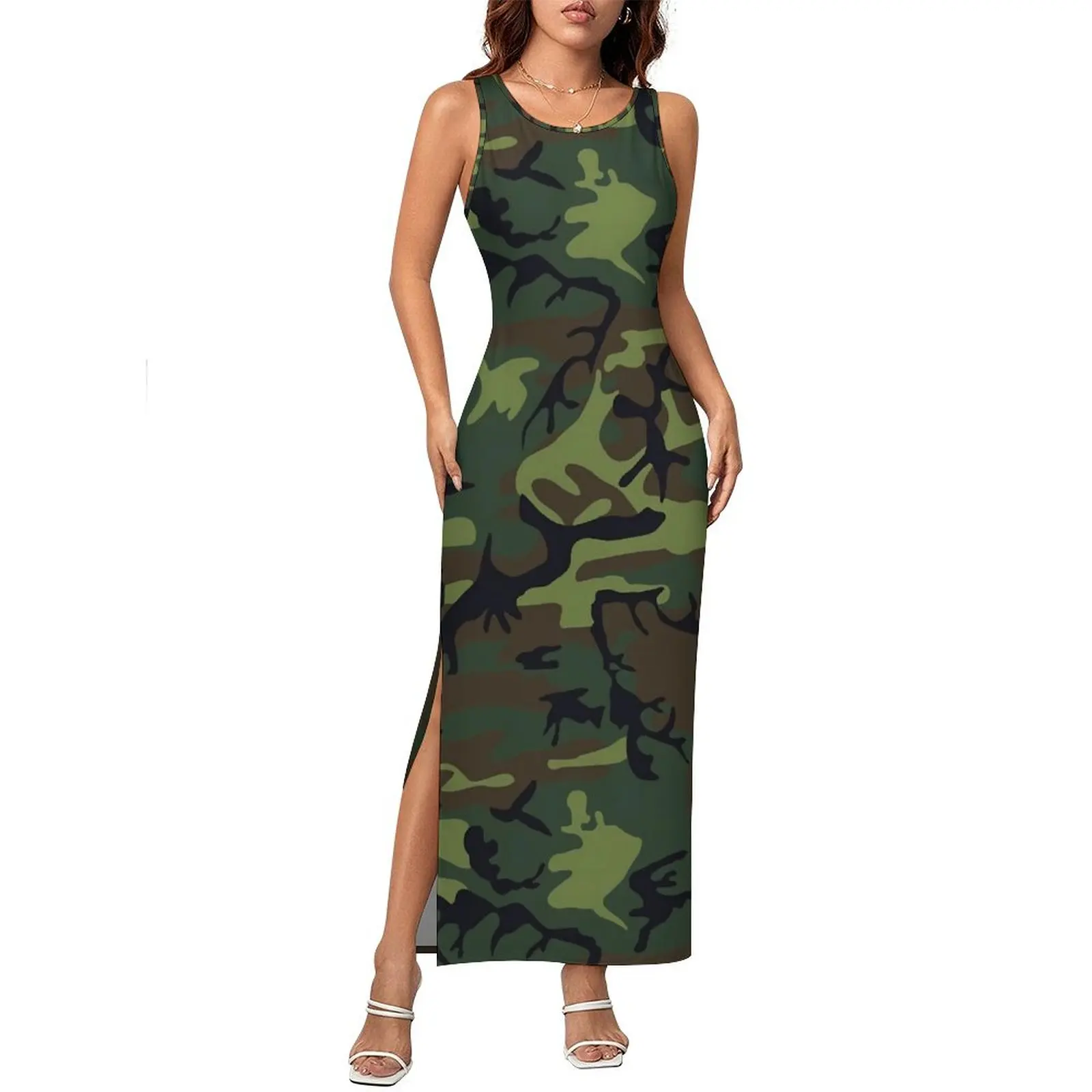 Mulheres camo a linha vestido streetwear bodycon vestido de verão sem mangas night club maxi vestidos gráfico tamanho grande