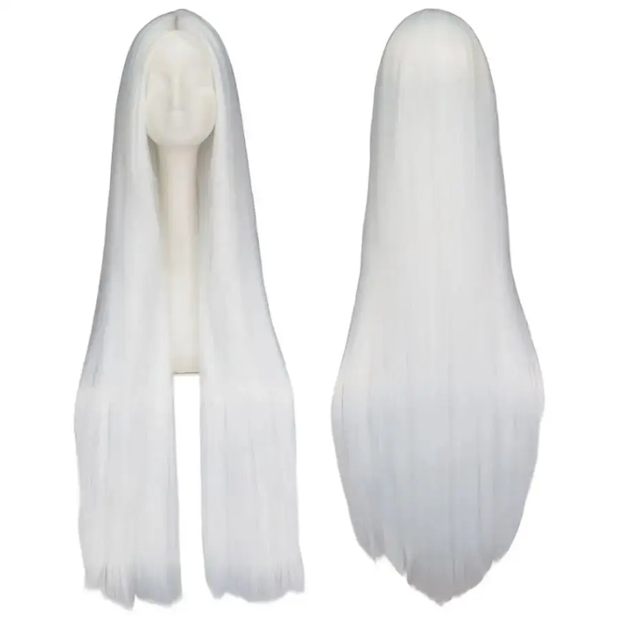 QQXCAIW White Wig 100CM/40 Inches Long Wigs Synthetic Heat Resistant Halloween Carnival Costume Cosplay Straight Hair