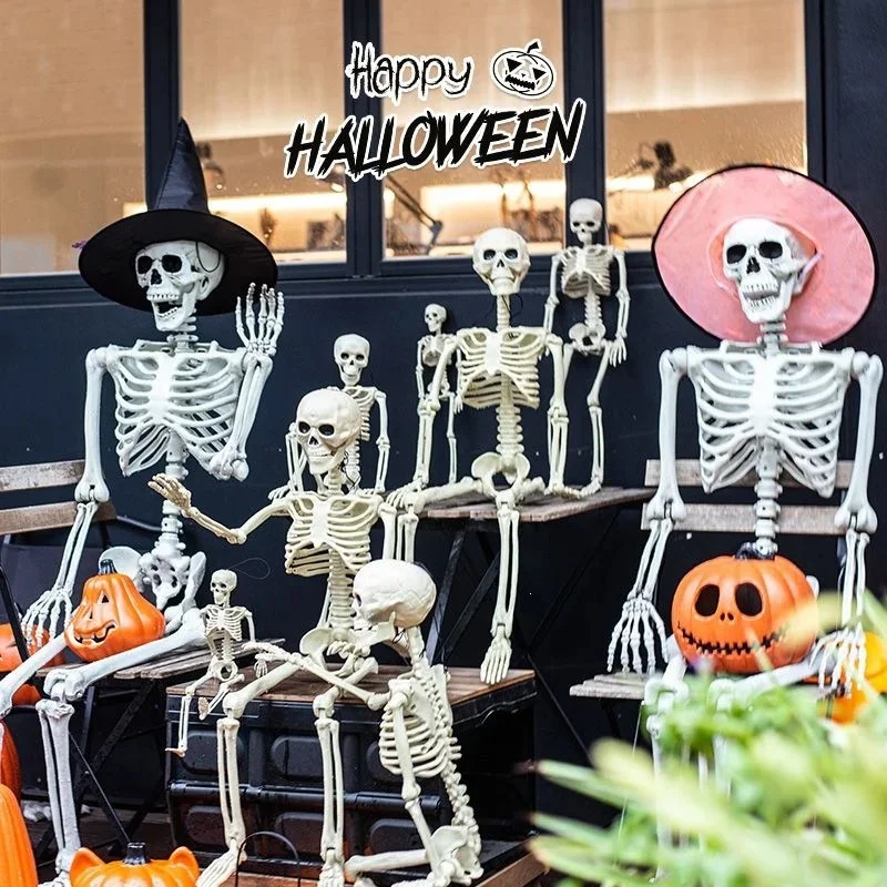 165cm Halloween Skeleton Doll Realistic Human Bone Model Hanging Skull Prop Haunted House Party Bar Kindergarten Decoration