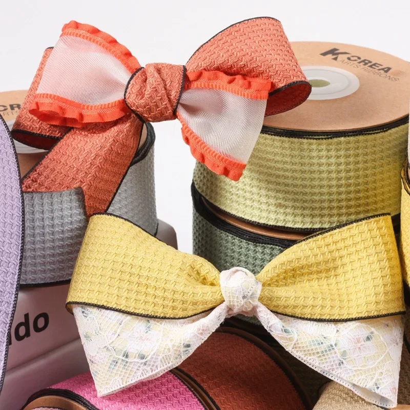 

4cm 10Yards Single-sided Embossed Concave and Convex Small Plaid Ribbon for DIY HairBow Craft Supplies Handmade Packing Material