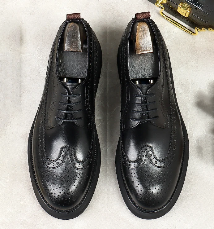 LIHUAMAO Grade A Cow leather derby Men Shoe Brogue Casual Designer oxford leather shoes Walking footwear outdoor work shoes