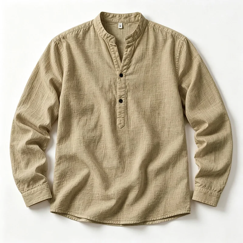 Herren Sommer Leinen Kurzarm Henley-Shirt mit Stehkragen, entspannte Passform, atmungsaktiv, leicht, lässiges Oberteil für den Alltag. – Detail 18