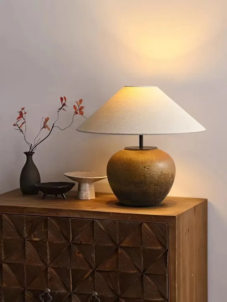 Quiet Wind Handmade Pottery Table Lamp Homestay  Middle Ages Living Room Bedroom Chinese Decorative Table