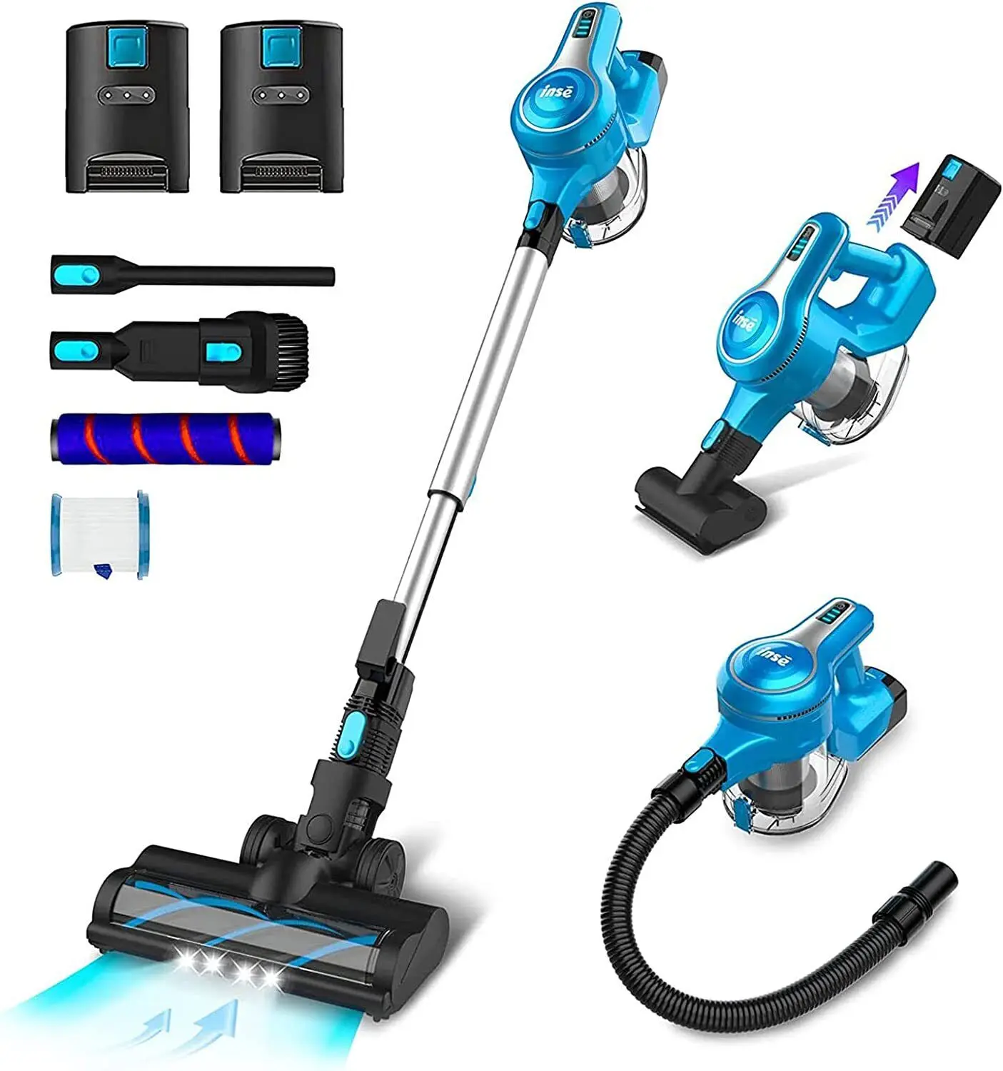 INSE S6P PRO Cordless Vacuum Cleaner 23Kpa 265W Brushless Motor Stick Vacuum, 40 Mins Runtime 2Sets 2500mAh Rechargeable Battery