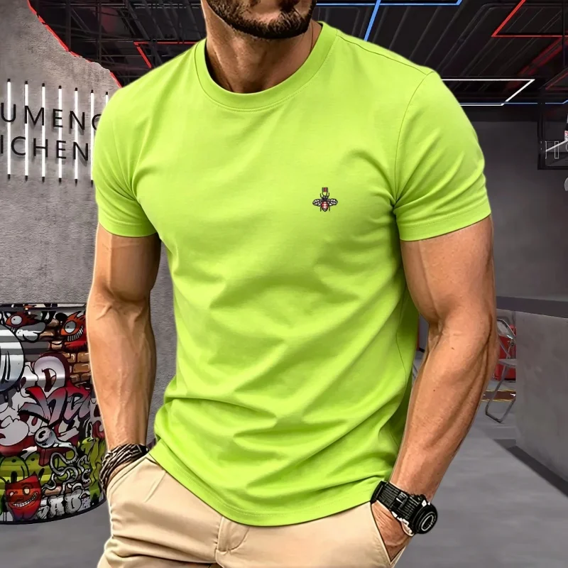 100% reine Baumwolle, hochwertige Marken-T-Shirts für Paare, Rundhals, Kurzarm, Herren-Sommermode, Bienen-Stickerei, lässiges Sport-Oberteil – Detail 20