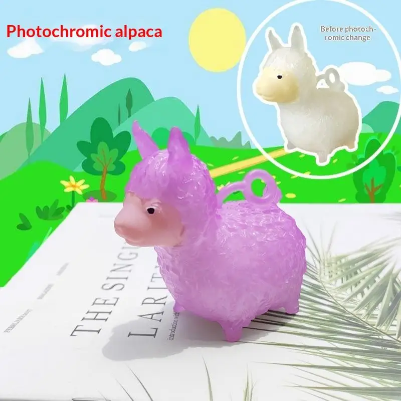 UV Light Color Changing Alpaca Squeezable Toy Soft  Stress Relief Toy for Kids Classroom Reward Gift