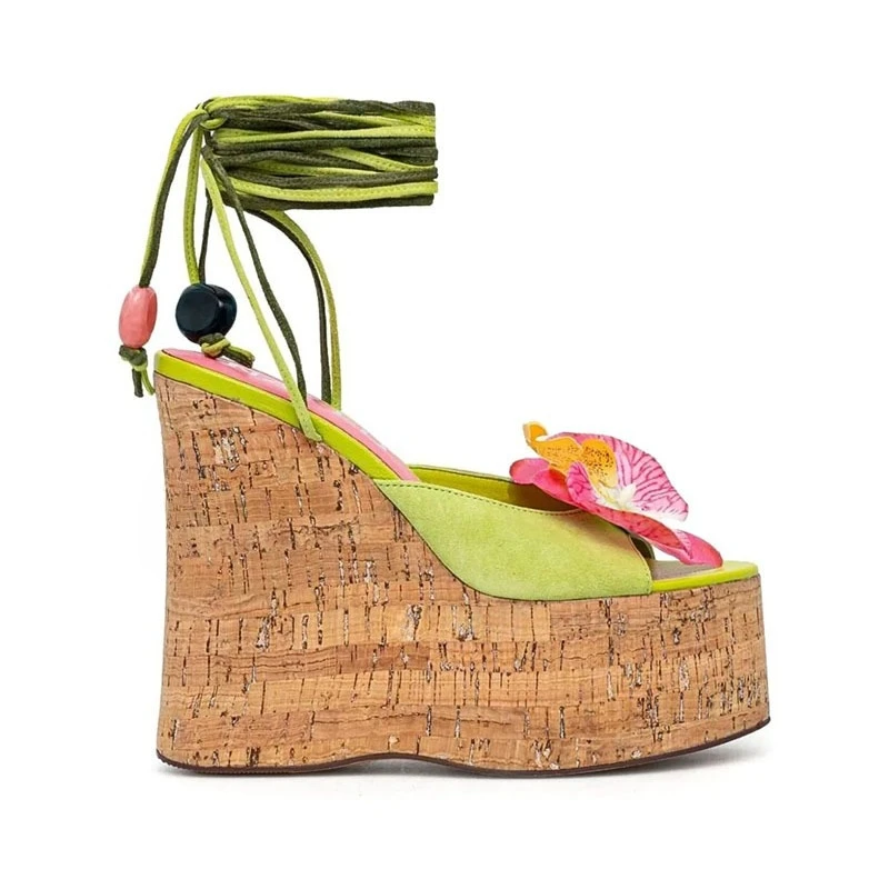 

2025 Women's Summer Comfortable Slope Heel Thick Bottom Versatile Cross StrapCool European and American Suede Fashion Show Shoes