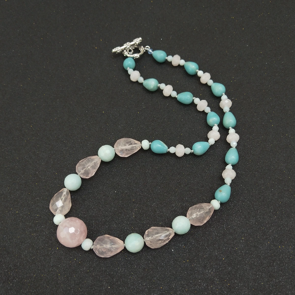 Lii Ji Pink Necklace Amazonite Rose Quartz Choker Necklace 50cm Women Jewelry Gift Stock Sale Jewelry