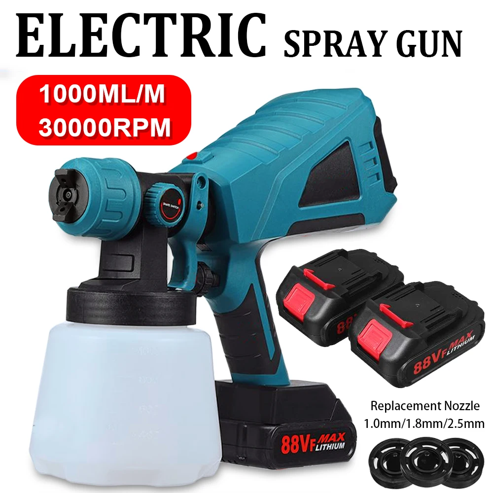 1000ML 1500W Cordless Electric Spray Gun 3Nozzle Flow Control Airbrush High Power Paint Sprayer Airbrush For Makita 18V Battery