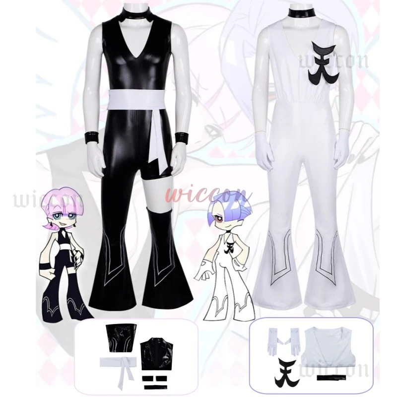 

New Panty & Stocking Polyurethane Cosplay Anime Black White Polyester Sexy Uniform Set Brother Party Play Outfit