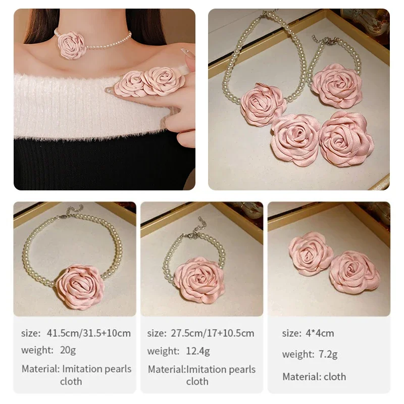 Gauze Flower Pearl Necklace Personalized Fashion Coquette Necklaces Luxury Vintage Flower Pearl Necklace/bracelet for Women