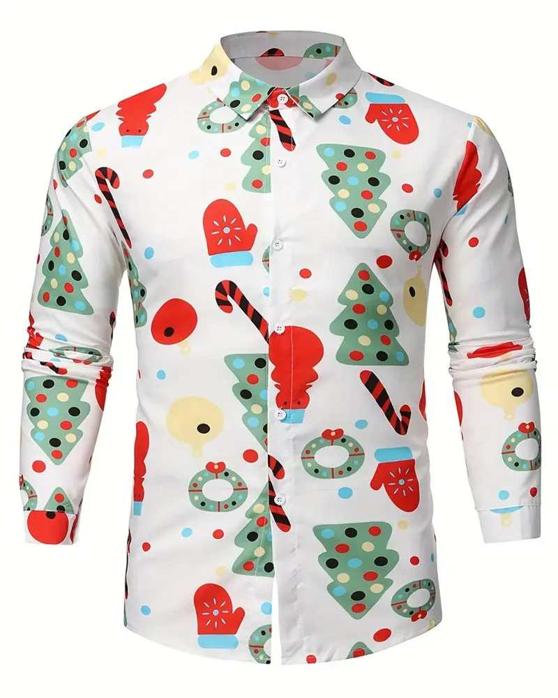 2023 Christmas Men\'s Shirt Long Sleeve Tops Christmas Themed 3D Printed Holiday Clothing Oversized XS-6XL Men\'s Christmas Shirt