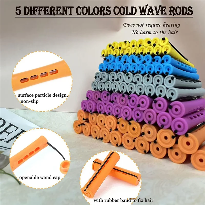

A29R 100Pcs Perm Rods Set For Natural Hair Plastic Cold Wave Rods Hair Rollers For Long Short Hair Curling Rods Perms Rods