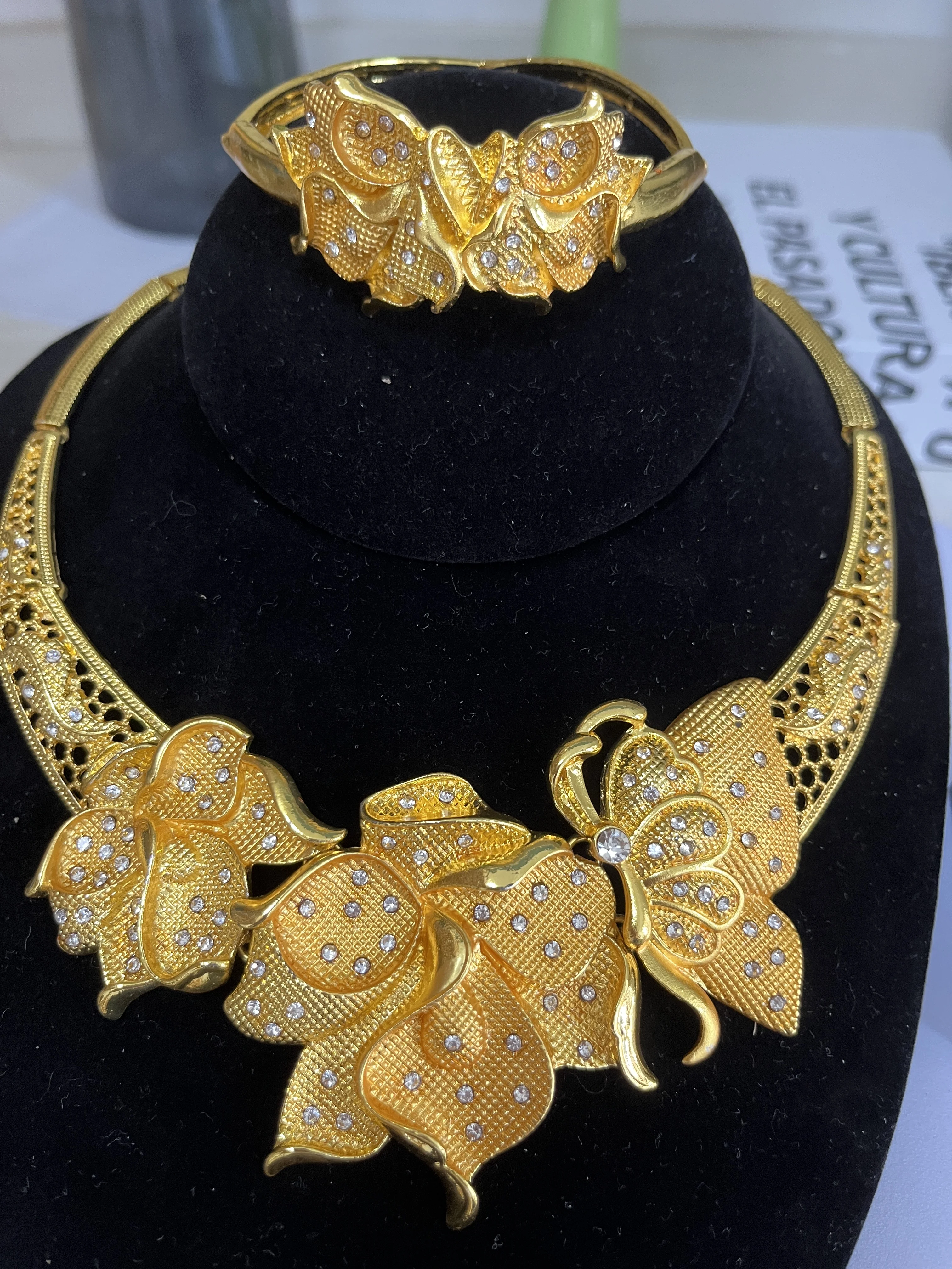 Luxury African Women Gold Plated 4pcs Jewelry Set Bridal Wedding Necklace Earrings Ring Bracelet Party Gifts