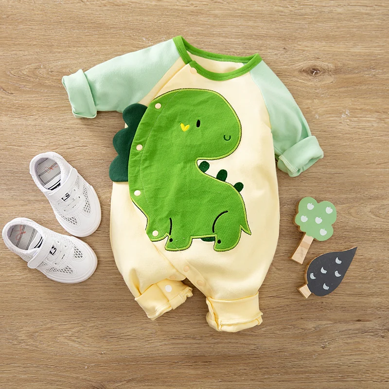 Newborn Clothes Cute Cartoon Three-Dimensional Dinosaur Cotton Comfortable Spring And Autumn 0-18m Long Sleeved Baby Jumpsuit