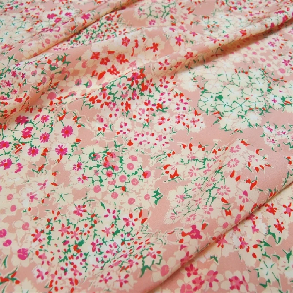 驚くほど美しい新作100％純シルクcdc生地クレープデシンピンクの花柄レディースパジャマホームテキスタイルパンツ