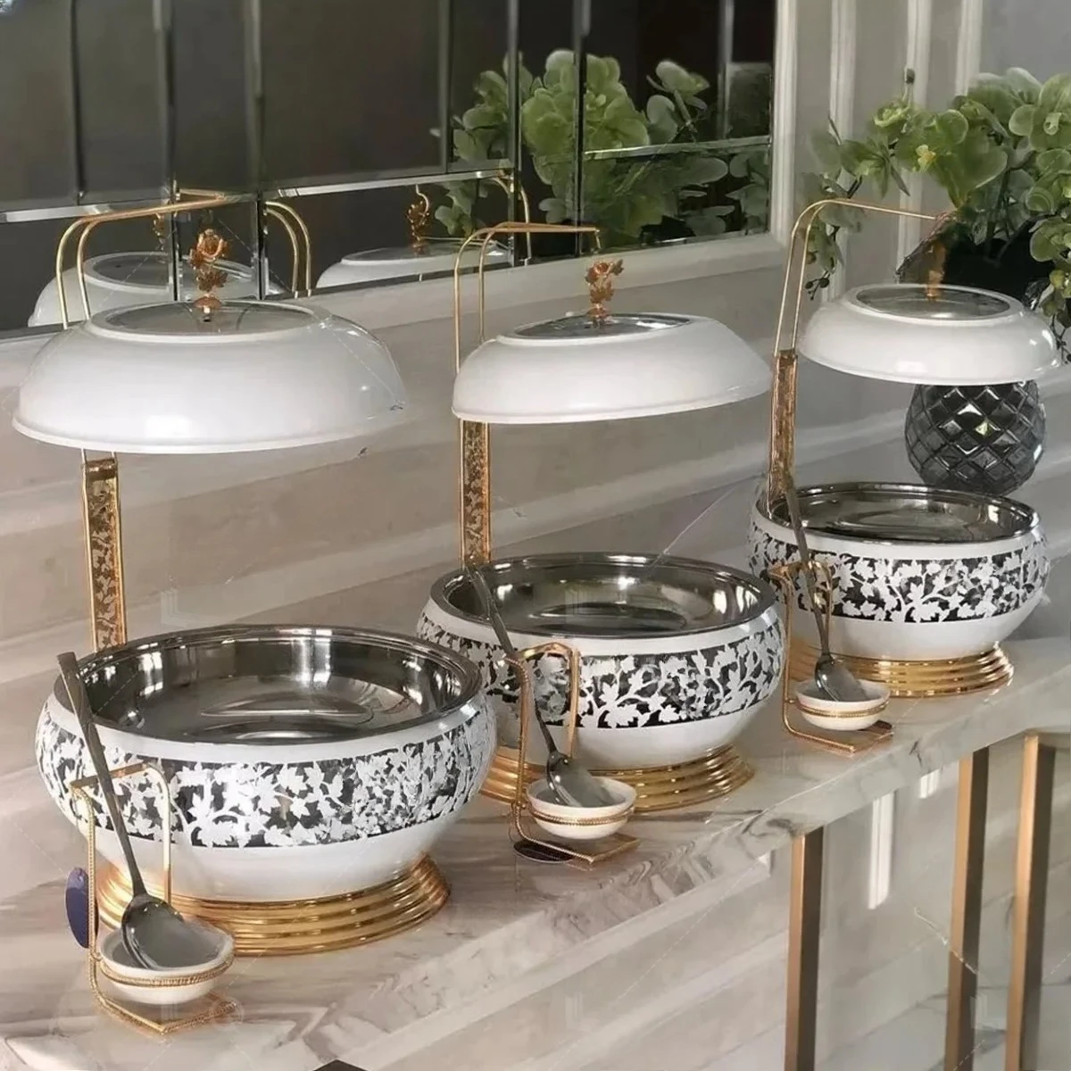 

Принадлежности для ресторана отеля, золотой обогреватель из нержавеющей стали, модный обогреватель для шведского стола