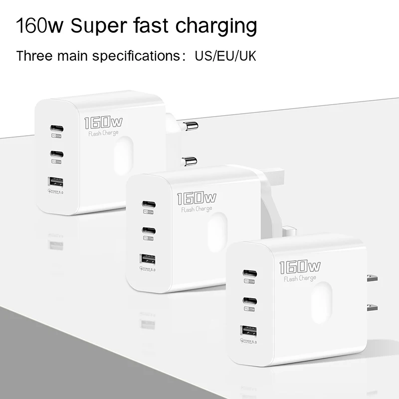 160W USB Type-C Phone GaN Charger USB-C PD Fast Charging Power Adapter For Iphone For Huawei Xiaomi Realme For Tablet