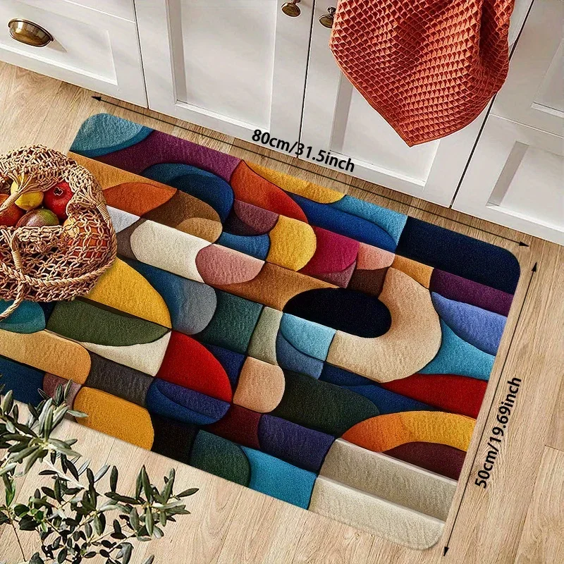1pc Modern Abstract Mat - Non-Slip Kitchen Mat with Bold Patterns in Blue, Red, Yellow, Green, Brown, Beige, Black, White, - D