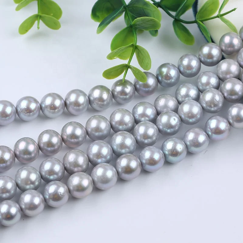 

Wholesale 11-13mm plating gray color round edison pearls beads strands jewelry