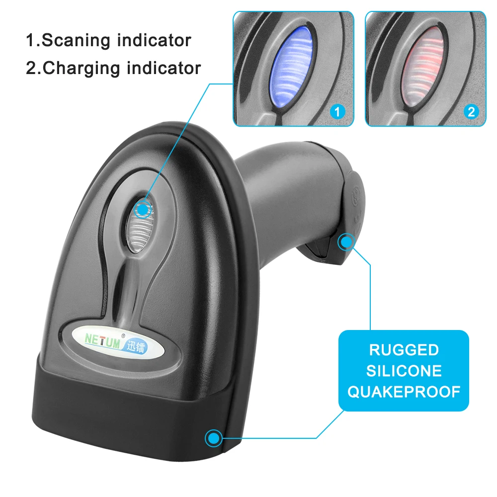 NETUM Wireless Barcode Scanner 2.4G Wireless 1D Laser Barcode Scanner Handheld Barcode Reader for Computer IOS Android IPAD
