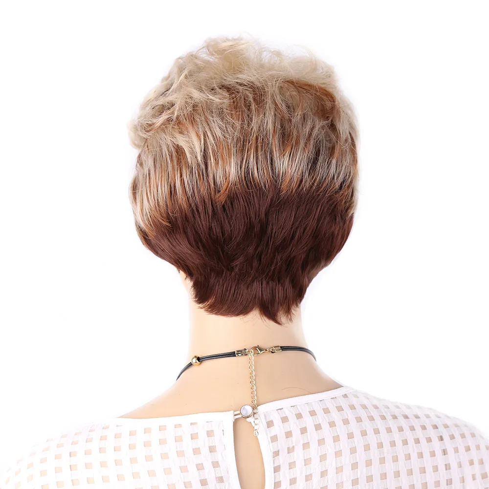 Amir Synthetic Fluffy Short Wigs for White Women Blonde wig Short Curly Hair Wig Ombre Brown Colors for Daily Use