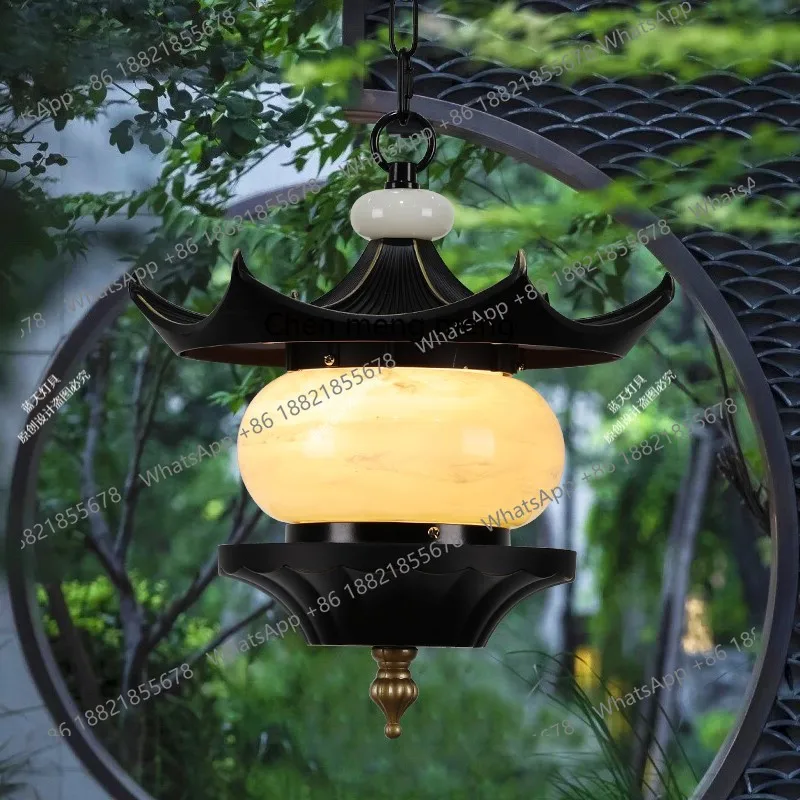 New Chinese-style long corridor chandelier ceiling grape stand gazebo villa eaves outdoor retro court