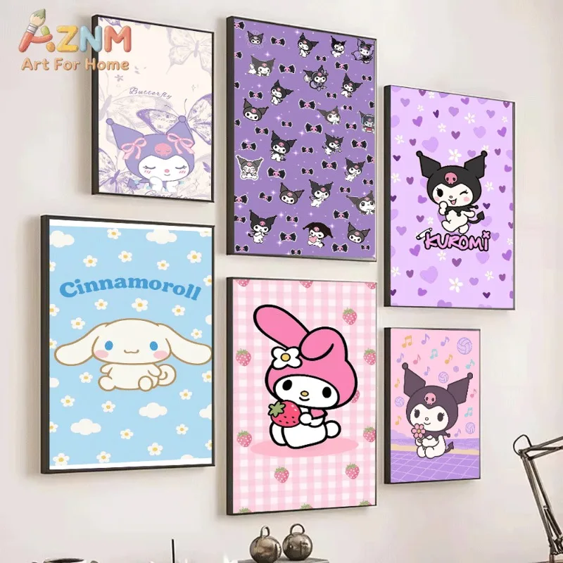 Sanrio Kuromi Canvas Wall Art Unframed Print Butterfly Bow Sweet Cartoon Poster for Bedroom Dorm Home Interior Wall Decor Art