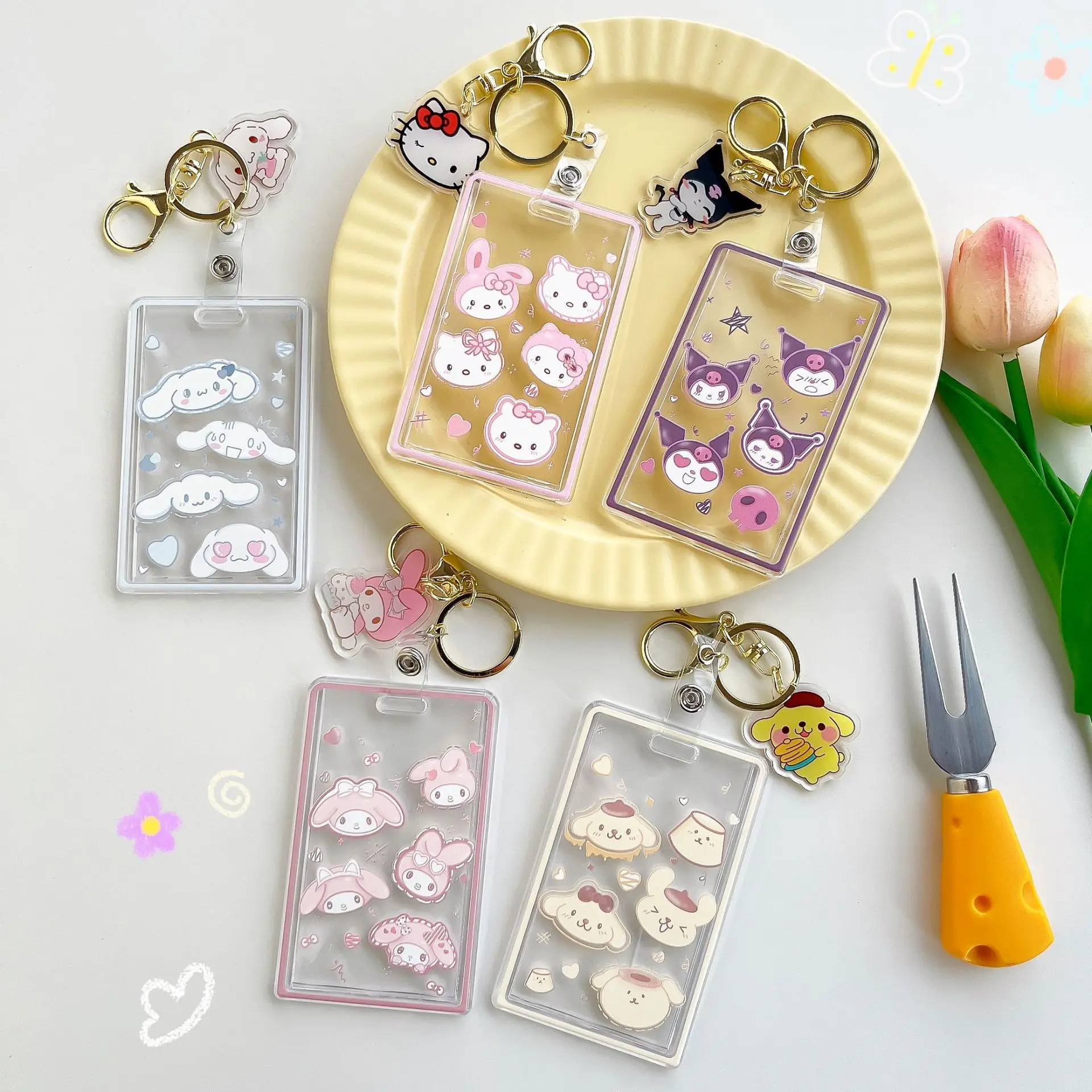 

Hellokittys Kuromi Photocard Holder Cute ID Lanyard Card Cover Porta Credencial Badge Porte Carte Keychain Hang Card Bag