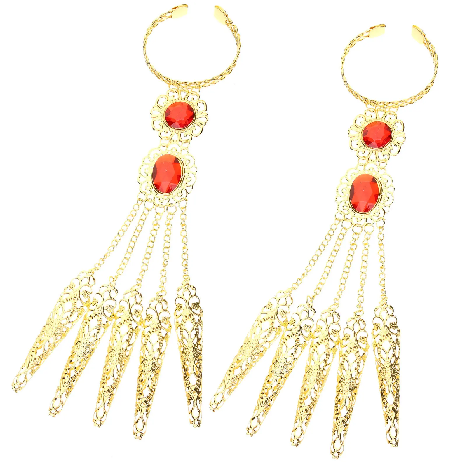 

1Pair Egyptian Bracelet with Finger Nails Hand Jewelry for Women Belly Dance Festive Accessory Brown Lash Clusters