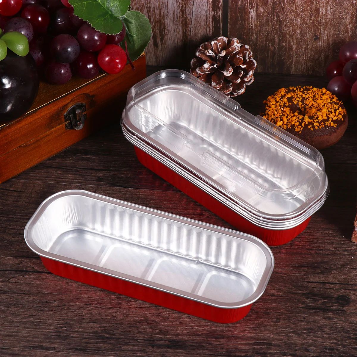 10pcs 200ml Rectangular Aluminum Foil Baking Boxes Disposable Dessert Mold Baking Pans Bakeware (Golden)