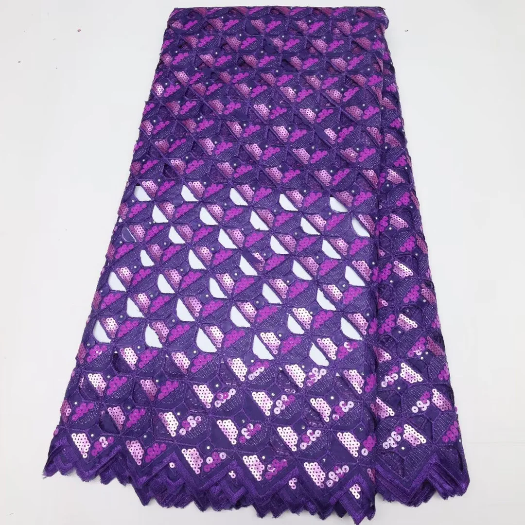 

(5yards/pc) High quality purple African hand cut organza lace fabric with sequins embroidery newest Nigerian party lace FLG008