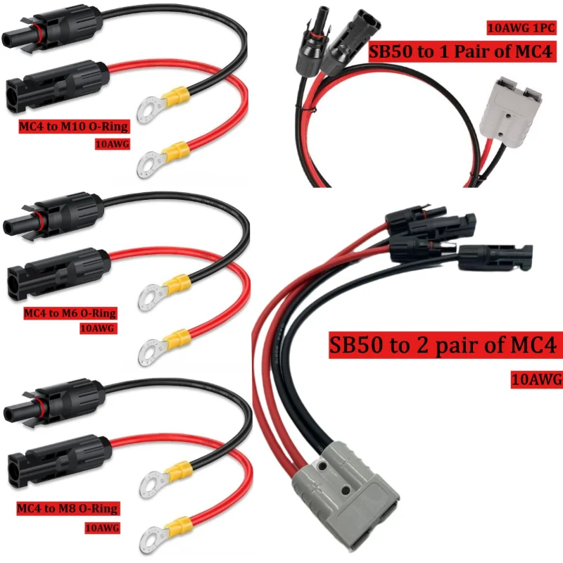 10AWG High Current Silicone Wire SB50 To Solar(PV) Connector 1 To 1/To 2 O-ring Waterproof Solar Connector Adapter Compatible
