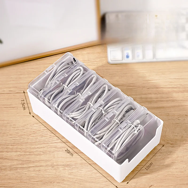 Data Cable Storage Box with 7 Small Compartment Boxes, Desktop Cable Organizer for Office Desk view 5