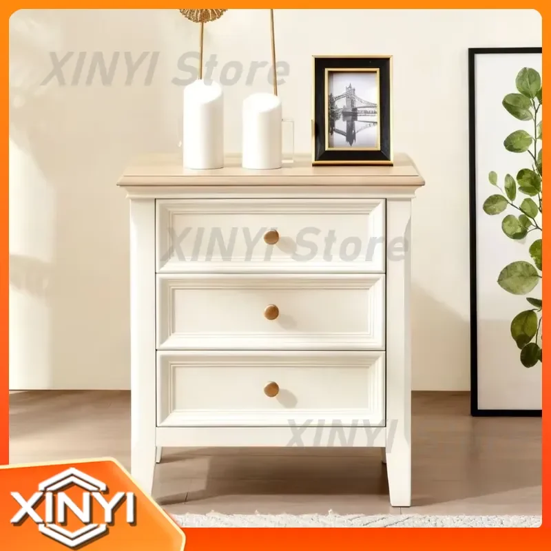 for American White Cream Style All Solid Wood Bedside Table for Xiaomei Style Walnut Log Three Drawer Bedroom Locker modern