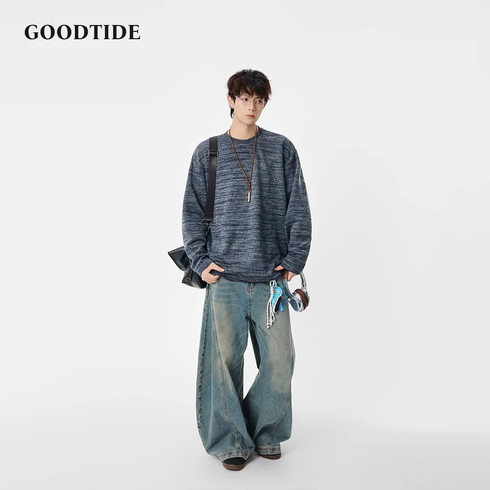 Fashion Men's Casual Crew Neck Sweatshirt 2025 Winter New Textured Knit and Loose Fit Design Comfortable Daily Wear Top