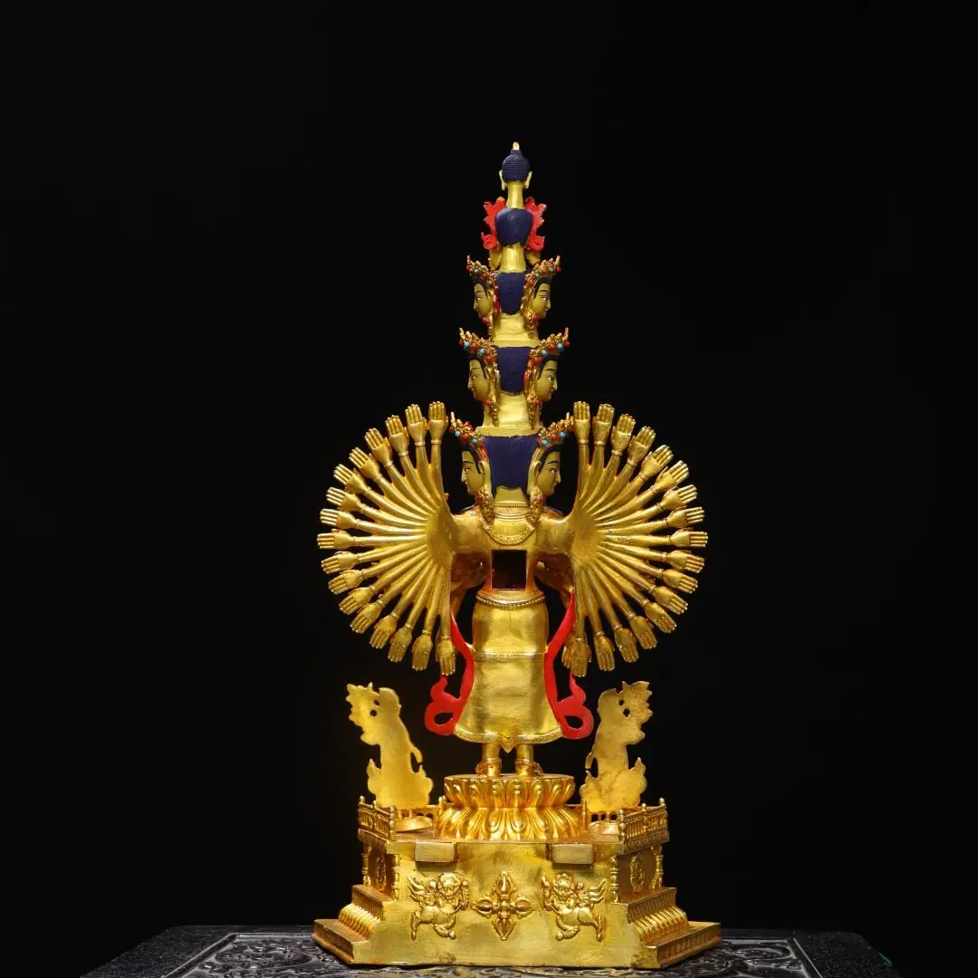 Large 11-Faced Avalokitesvara Statue Thousand-Armed Nepalese Tibetan Handmade Home Altar Decor Figurine